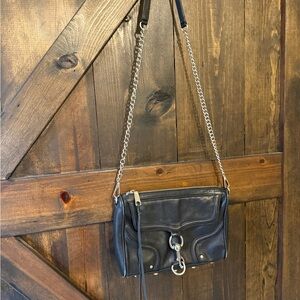 Rebecca Minkoff Black Leather Crossbody with Silver Chain Strap